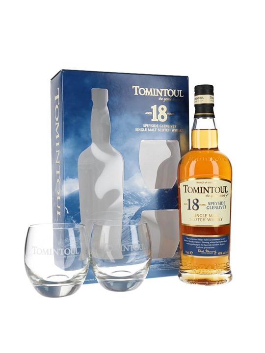 Tomintoul 18 Year Old / Glass Set Speyside Single Malt Scotch Whisky