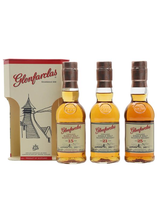 Glenfarclas 15, 21 & 25 Year Old Tri Pack / 3x20cl Highland Whisky